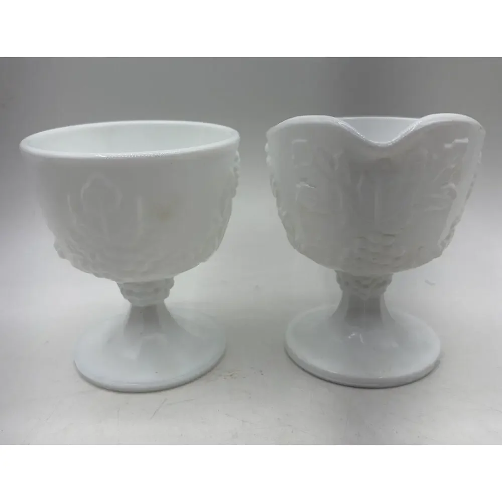 Vintage‎ Indiana Colony Harvest Grape Pattern Milk Glass Creamer and Sugar Bowl